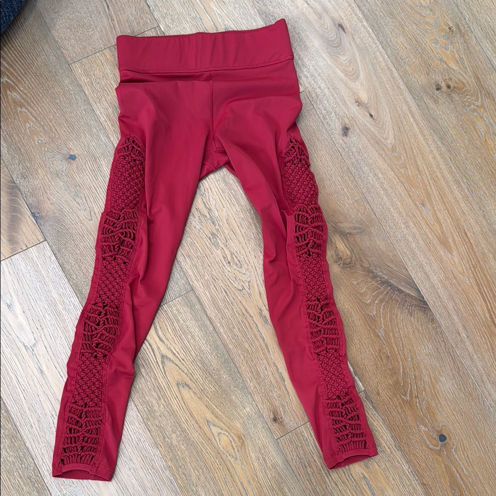 Carbon 38 Red Leggings with Crochet Detail